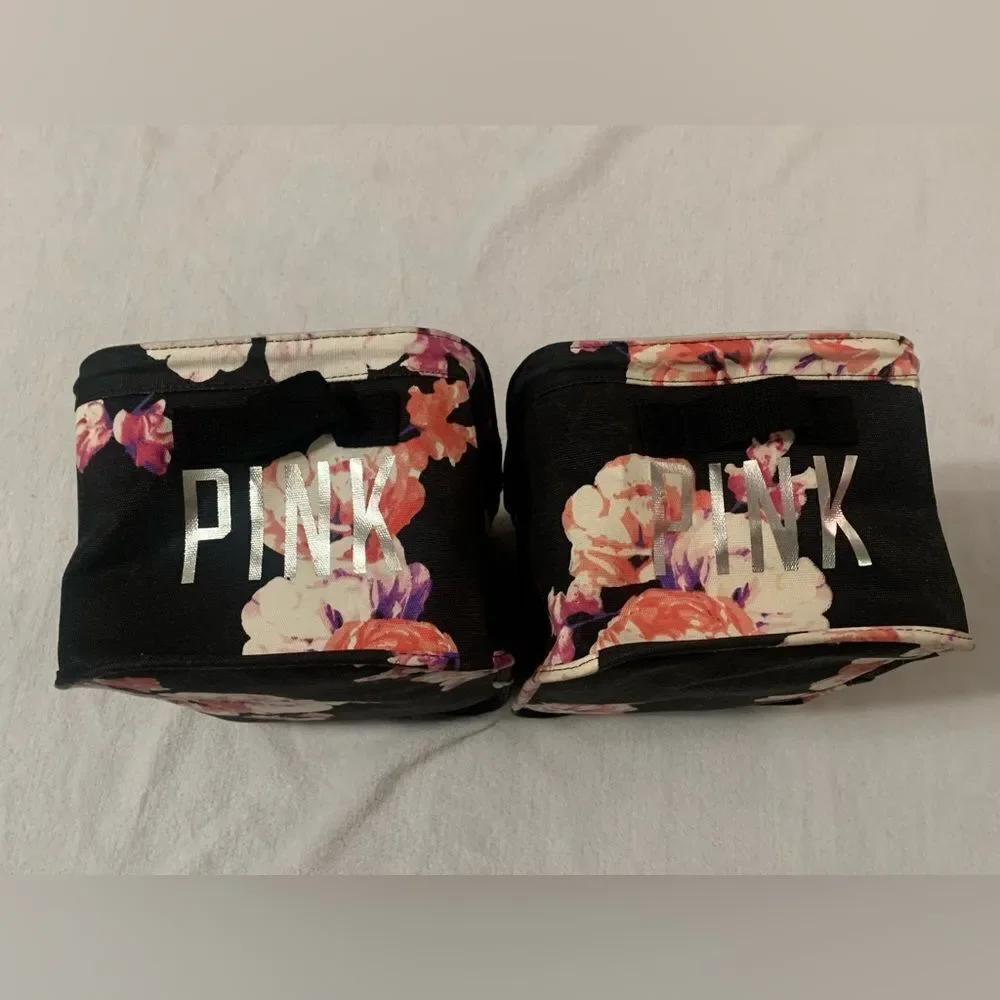 PINK VS HTF VINTAGE BLACK FLORAL STORAGE BIN TRUNK SET OF 2